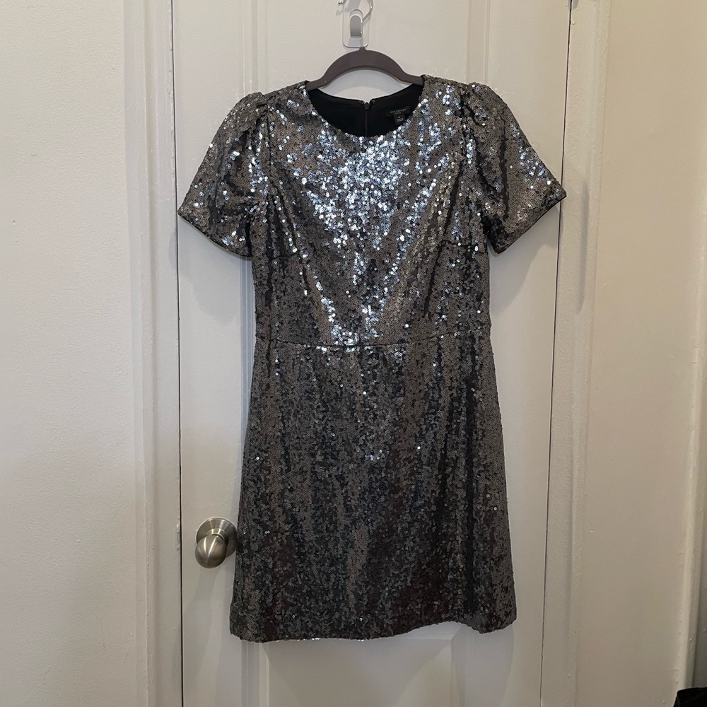 Ann Taylor Sequin Dress Gray Pewter 6P NWT